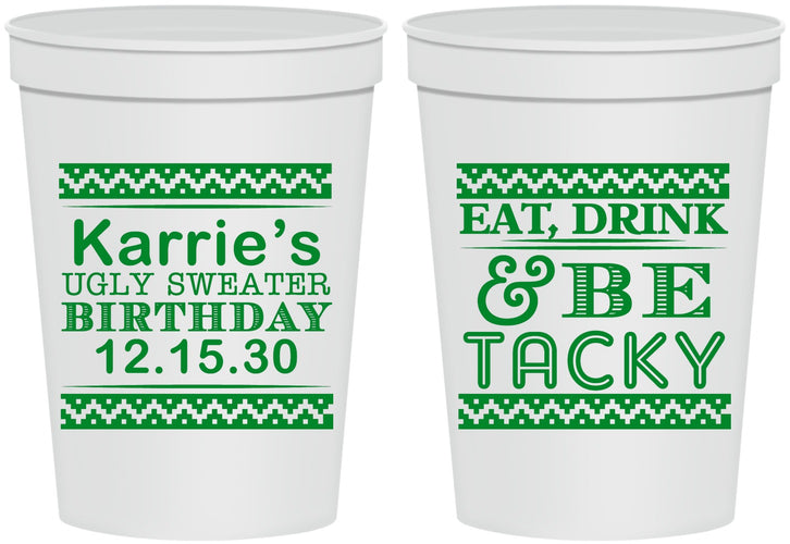 Personalized Birthday 16 oz Stadium Cups - Christmas Eat Drink Tacky | 20137