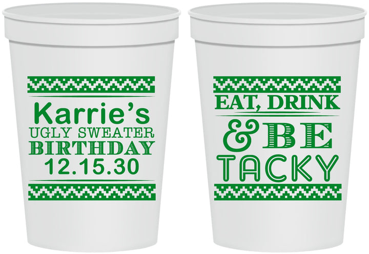 Personalized Birthday 16 oz Stadium Cups - Christmas Eat Drink Tacky | 20137