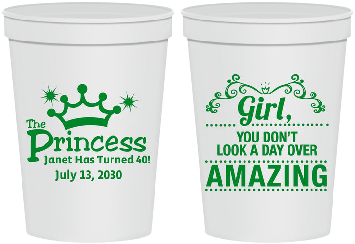 Personalized Birthday 16 oz Stadium Cups - 40th Princess | 20152