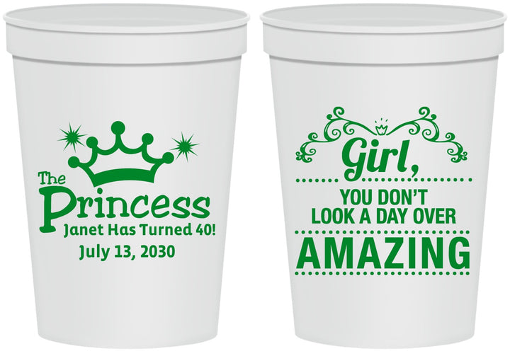 Personalized Birthday 16 oz Stadium Cups - 40th Princess | 20152