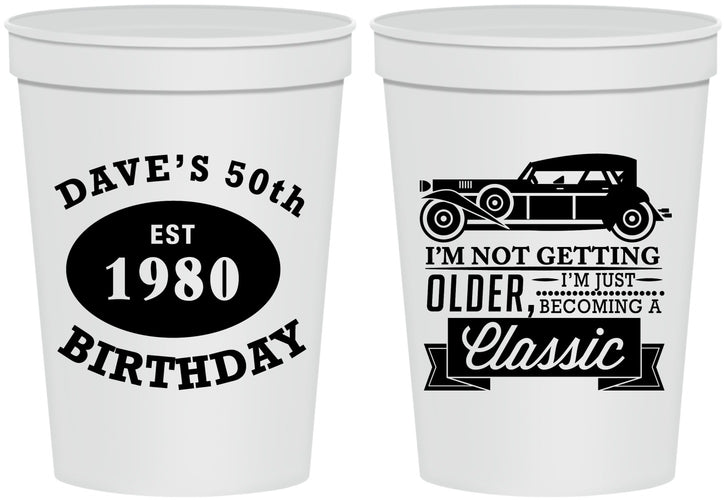 Personalized Birthday 16 oz Stadium Cups - 50th Classic Car | 20156
