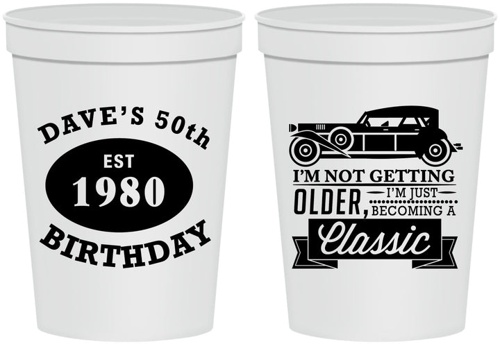 Personalized Birthday 16 oz Stadium Cups - 50th Classic Car | 20156