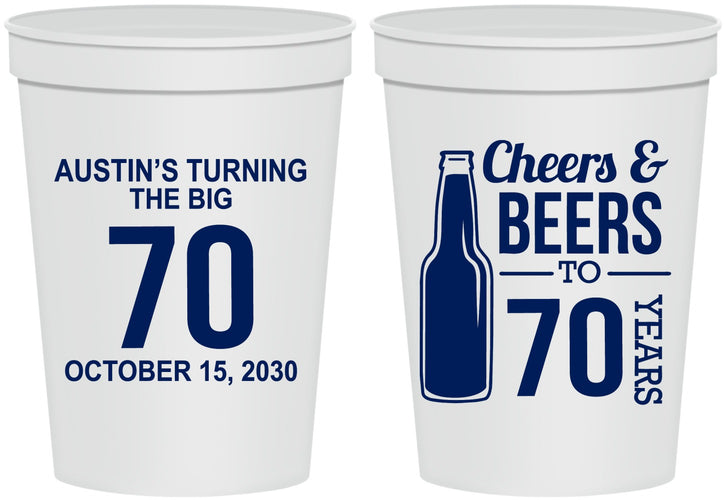 Personalized Birthday 16 oz Stadium Cups - Cheers Beers To 70 Years | 20161