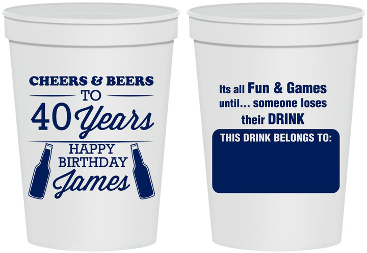 Personalized Birthday 16 oz Stadium Cups - Cheers Beers To 40 Years | 20165