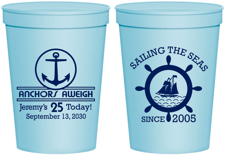Personalized Birthday 16 oz Stadium Cups - 25th Nautical | 20168