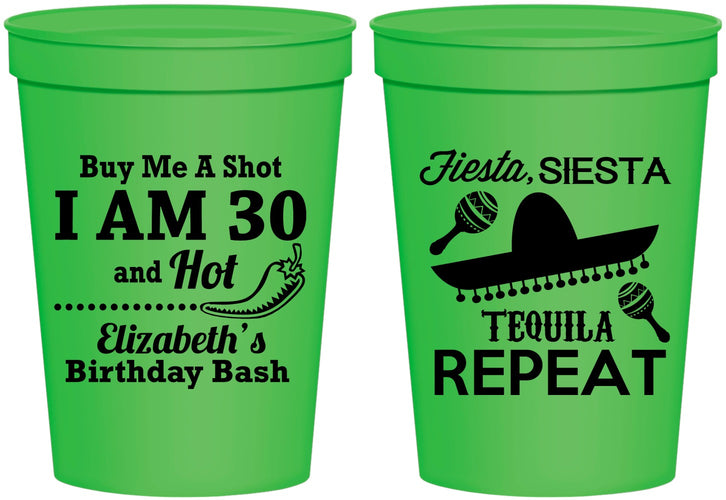 Personalized Birthday 16 oz Stadium Cups - 30th Fiesta Siesta Tequila | 20177
