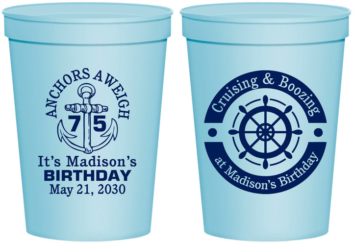 Personalized Birthday 16 oz Stadium Cups - 75th Nautical | 20178
