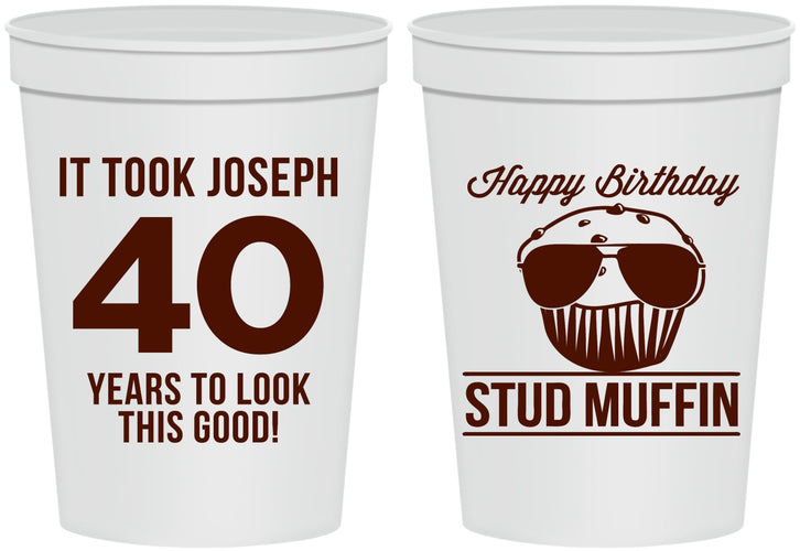 Personalized Birthday 16 oz Stadium Cups - 40th Stud Muffin | 20183