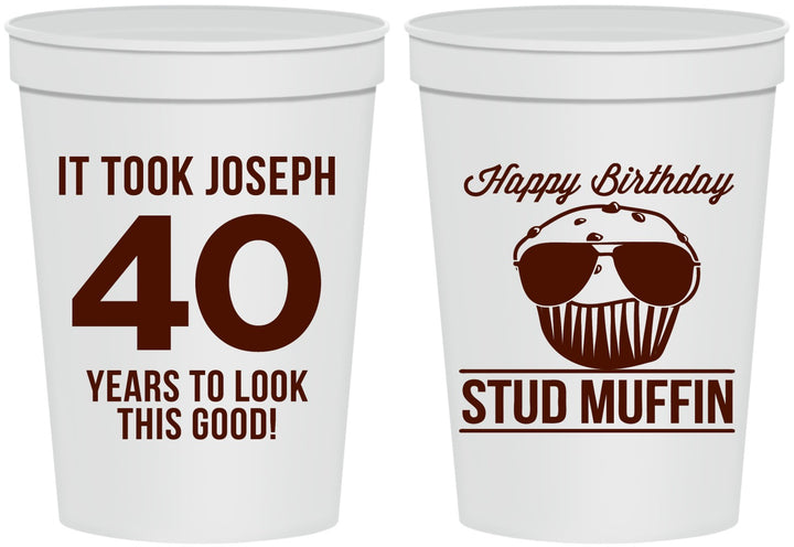 Personalized Birthday 16 oz Stadium Cups - 40th Stud Muffin | 20183