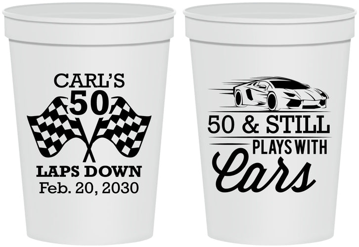 Personalized Birthday 16 oz Stadium Cups - 50th Race Car | 20187