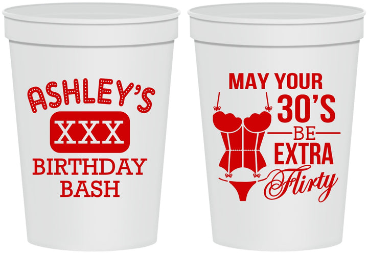 Personalized Birthday 16 oz Stadium Cups - 30th Flirty At Thirty | 20192