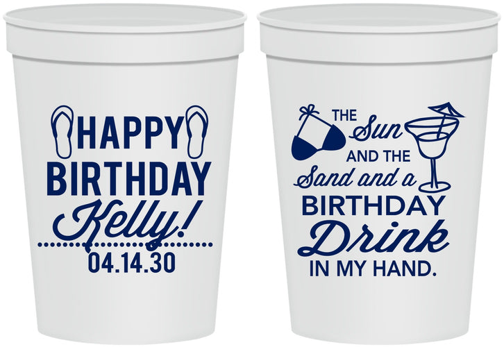 Personalized Birthday 16 oz Stadium Cups - Sun Sand Drink Hand | 20202