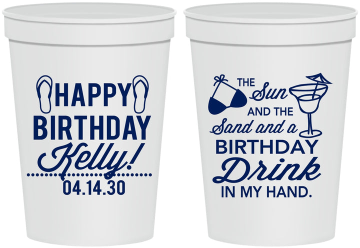 Personalized Birthday 16 oz Stadium Cups - Sun Sand Drink Hand | 20202