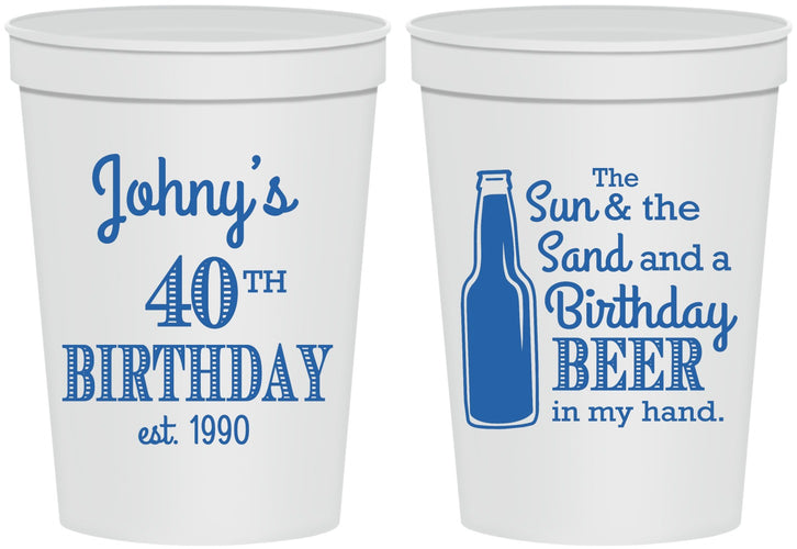 Personalized Birthday 16 oz Stadium Cups - 40th Sun Sand Beer | 20204