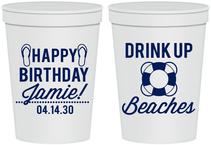 Personalized Birthday 16 oz Stadium Cups - Drink Up Beaches | 20207