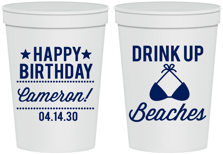 Personalized Birthday 16 oz Stadium Cups - Drink Up Beaches | 20208