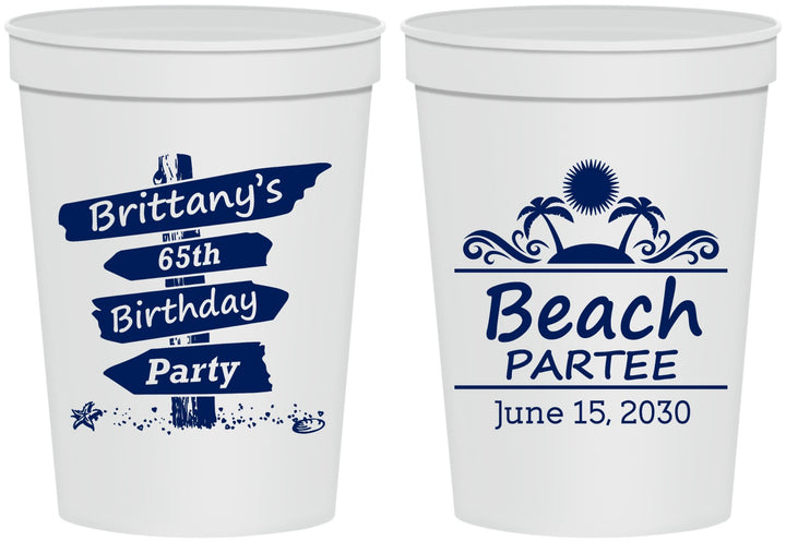 Personalized Birthday 16 oz Stadium Cups - 65th Beach | 20210