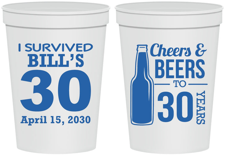 Personalized Birthday 16 oz Stadium Cups - Cheers Beers To 30 Years | 20214