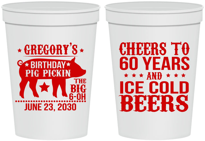 Personalized Birthday 16 oz Stadium Cups - 60th Barbeque Bbq | 20217