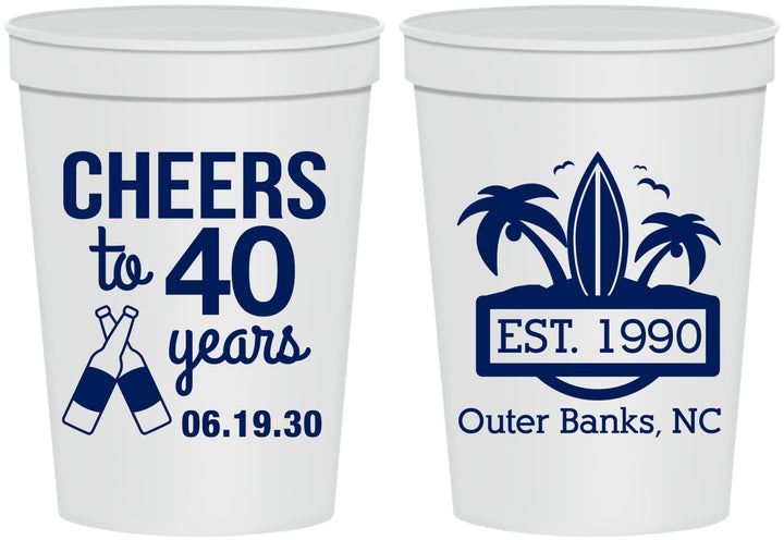 Personalized Birthday 16 oz Stadium Cups - 40th Beach | 20226