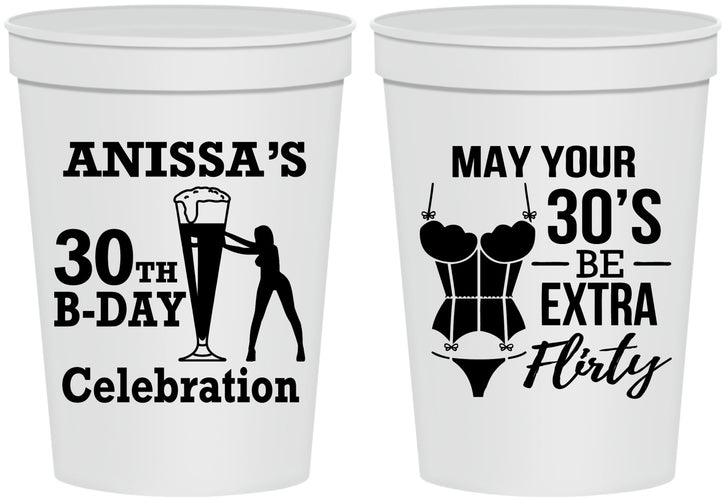Personalized Birthday 16 oz Stadium Cups - 30th Flirty At Thirty | 20236