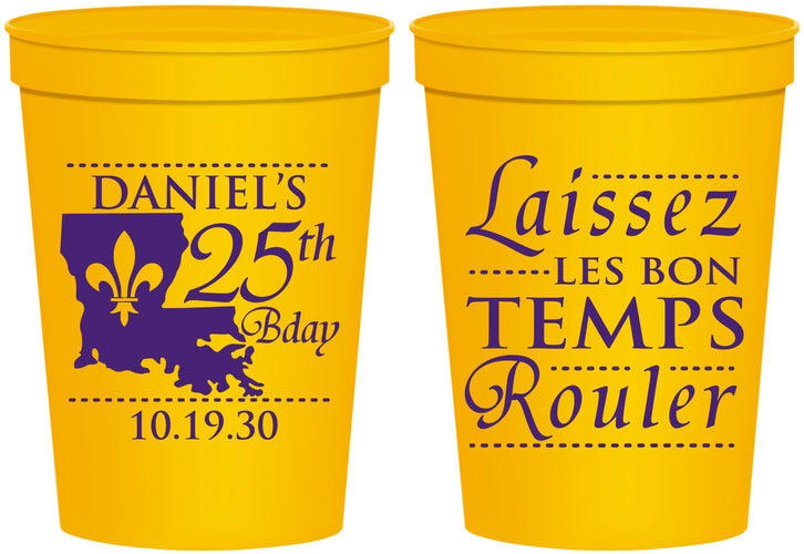 Personalized Birthday 16 oz Stadium Cups - 25th Mardi Gras | 20245