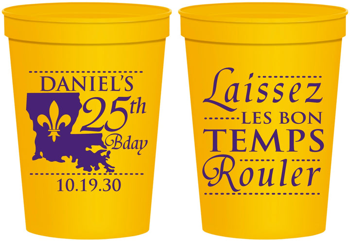 Personalized Birthday 16 oz Stadium Cups - 25th Mardi Gras | 20245