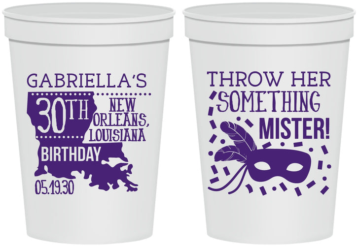 Personalized Birthday 16 oz Stadium Cups - 30th Mardi Gras | 20246