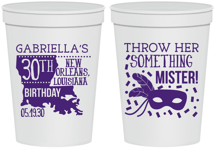 Personalized Birthday 16 oz Stadium Cups - 30th Mardi Gras | 20246