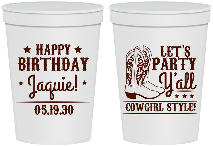 Personalized Birthday 16 oz Stadium Cups - Cowgirl | 20260