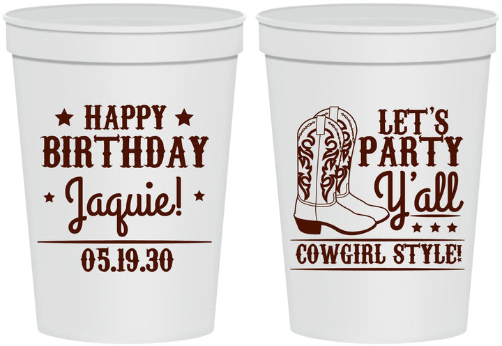 Personalized Birthday 16 oz Stadium Cups - Cowgirl | 20260
