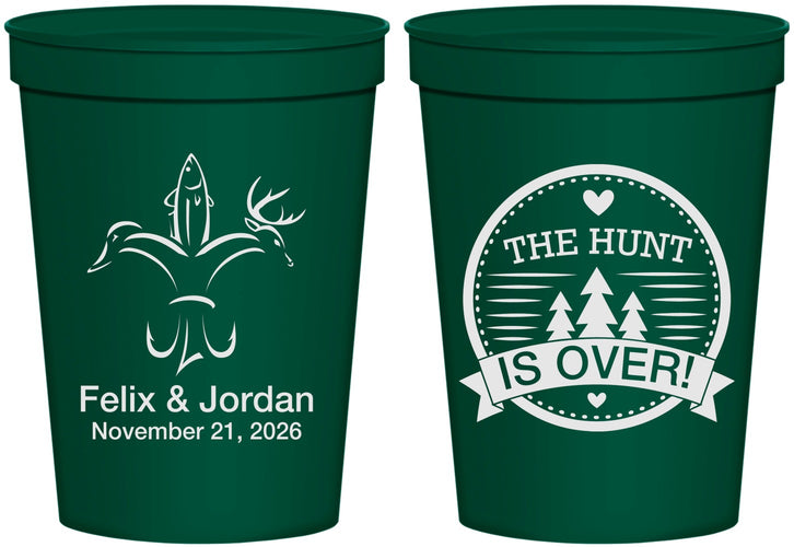 Personalized Wedding 16 oz Stadium Cups - The Hunt Is Over | 203