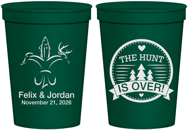 Personalized Wedding 16 oz Stadium Cups - The Hunt Is Over | 203
