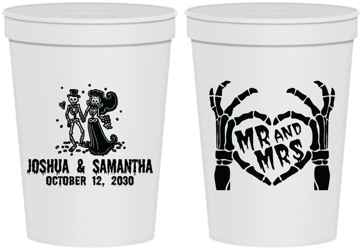 Personalized Wedding 16 oz Stadium Cups - Mr And Mrs Skeleton | 204