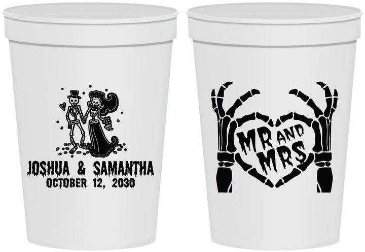 Personalized Wedding 16 oz Stadium Cups - Mr And Mrs Skeleton | 204