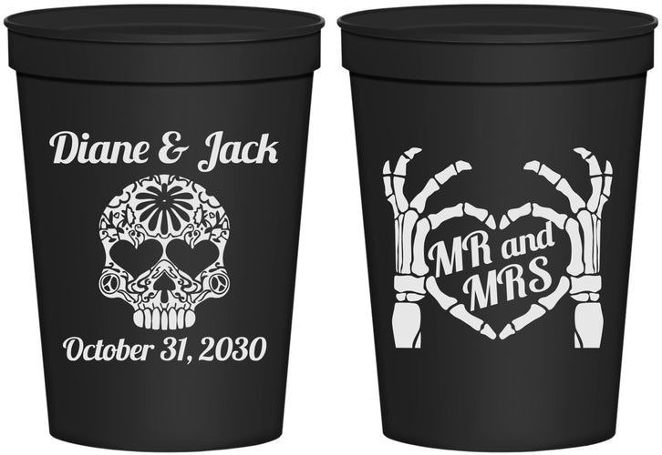 Personalized Wedding 16 oz Stadium Cups - Mr And Mrs Sugar Skull | 205