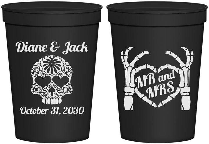 Personalized Wedding 16 oz Stadium Cups - Mr And Mrs Sugar Skull | 205