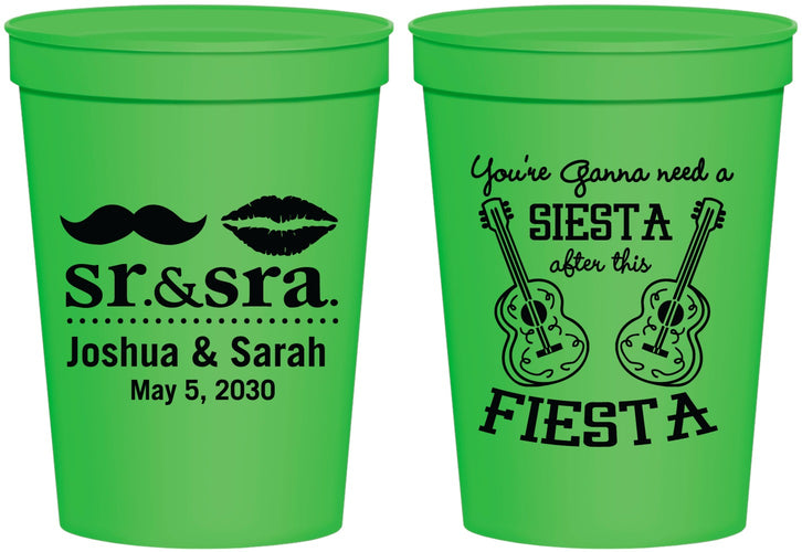 Personalized Wedding 16 oz Stadium Cups - Siesta Fiesta Sr Sra | 208