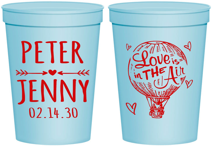 Personalized Wedding 16 oz Stadium Cups - Love In Air Hot Air Balloon | 210