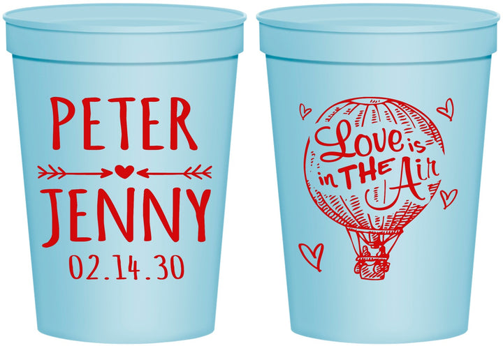 Personalized Wedding 16 oz Stadium Cups - Love In Air Hot Air Balloon | 210