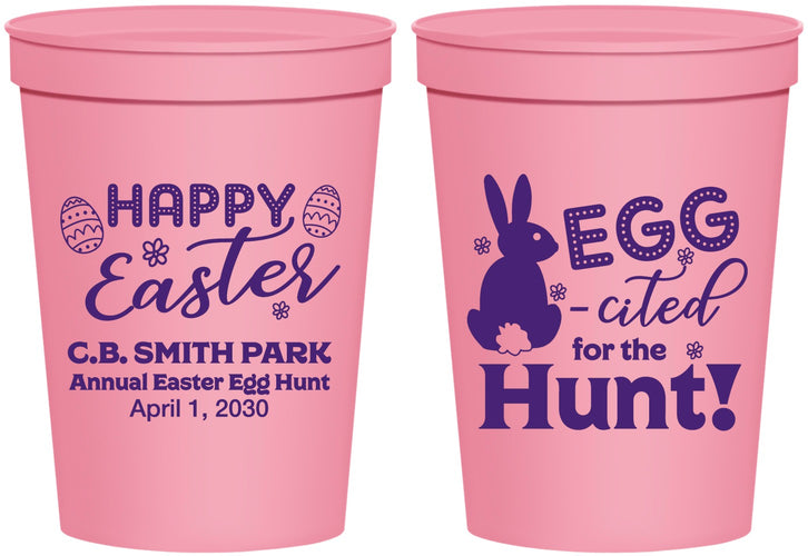 Personalized Easter 16 oz Stadium Cups - Eggcited For Hunt Bunny | 210002