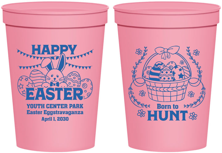 Personalized Easter 16 oz Stadium Cups - Born To Hunt Bunny | 210007