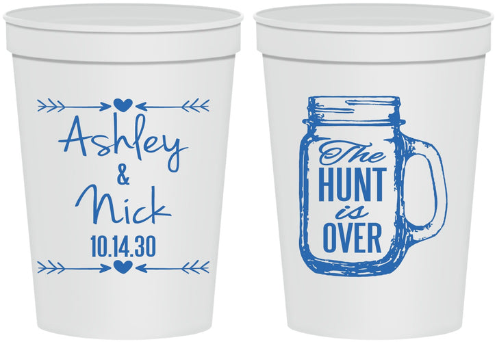 Personalized Wedding 16 oz Stadium Cups - The Hunt Is Over Mason Jar | 211