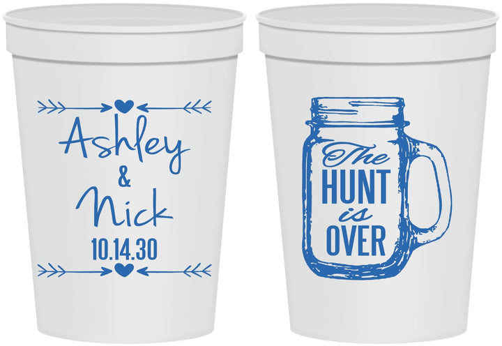 Personalized Wedding 16 oz Stadium Cups - The Hunt Is Over Mason Jar | 211