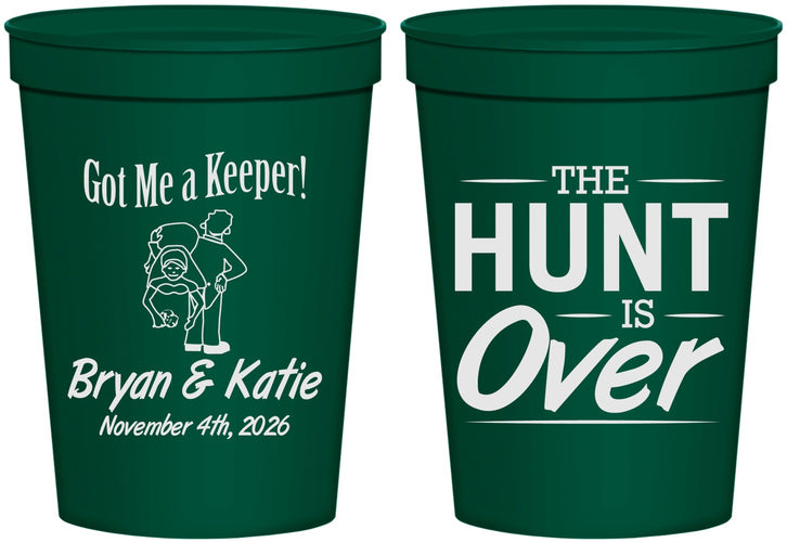 Personalized Wedding 16 oz Stadium Cups - The Hunt Is Over | 216