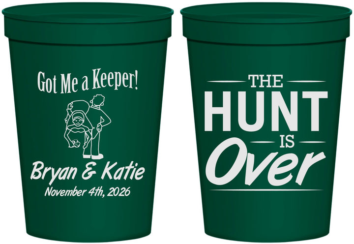 Personalized Wedding 16 oz Stadium Cups - The Hunt Is Over | 216