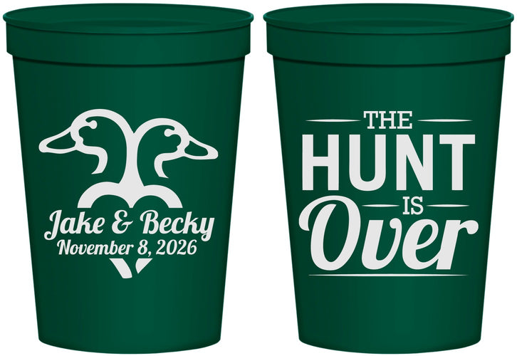 Personalized Wedding 16 oz Stadium Cups - The Hunt Is Over Duck | 217
