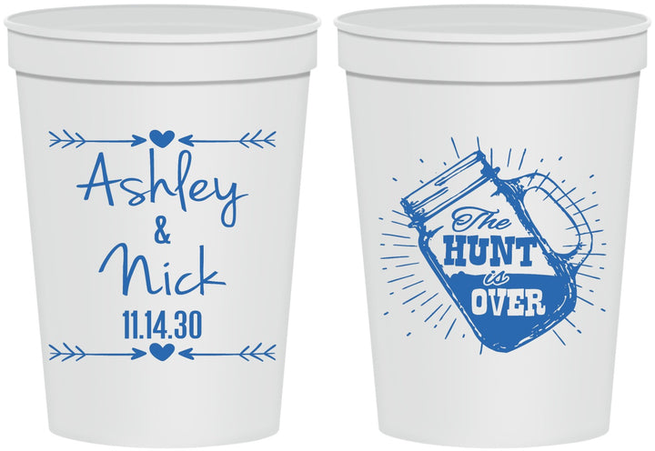 Personalized Wedding 16 oz Stadium Cups - The Hunt Is Over Mason Jar | 218