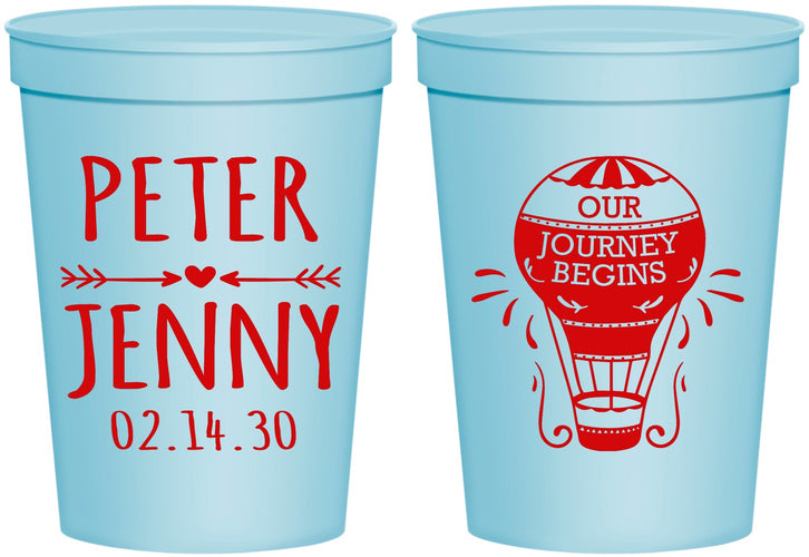 Personalized Wedding 16 oz Stadium Cups - Hot Air Balloon | 219