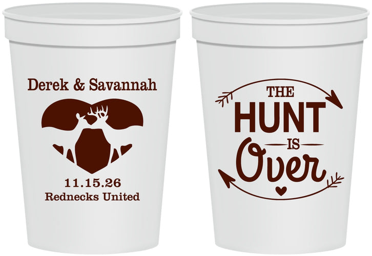 Personalized Wedding 16 oz Stadium Cups - The Hunt Is Over Deer | 220